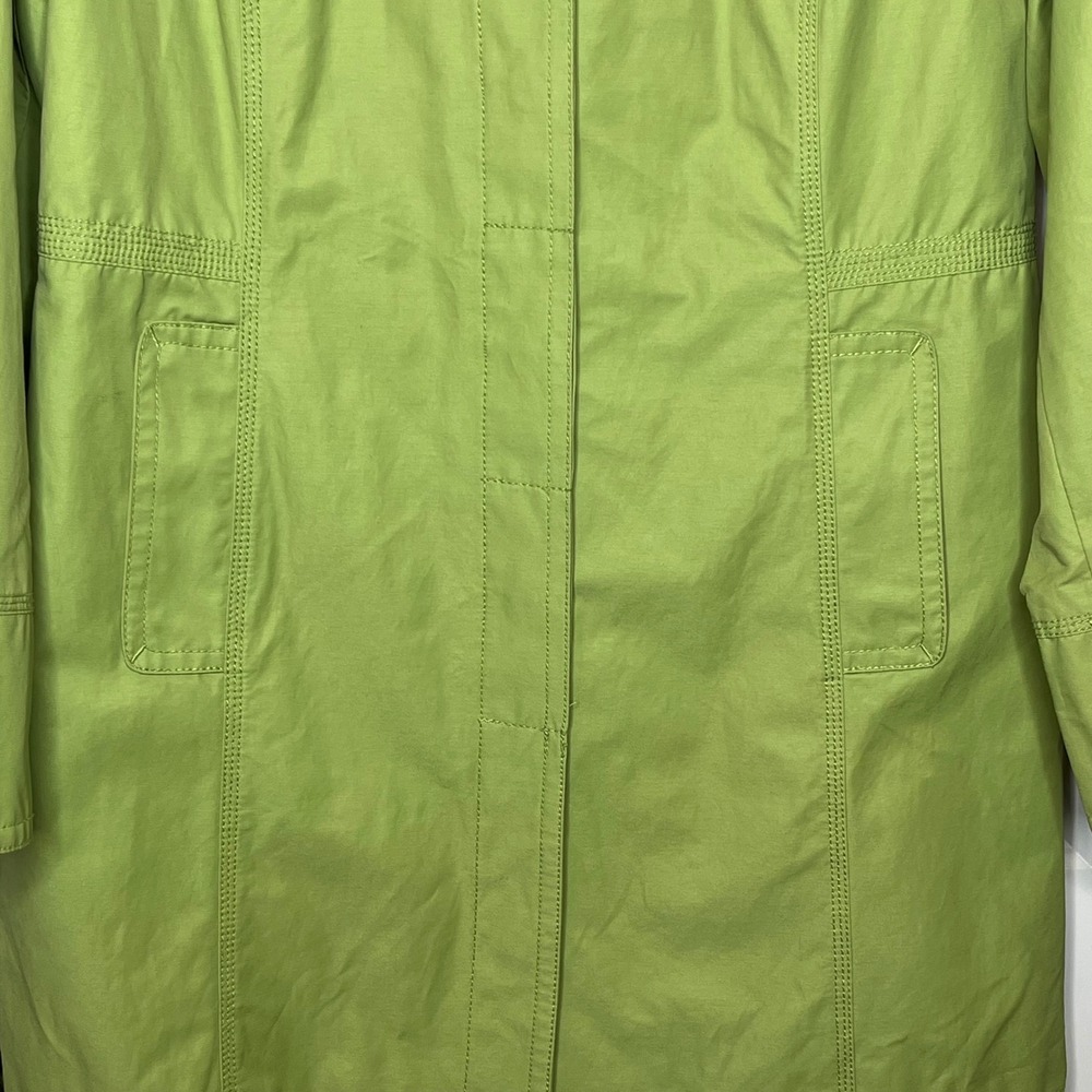 Eddie Bauer Womens Medium Lime Green Cotton Blend Trench Coat Jacket  Pleat Back - Picture 4 of 9